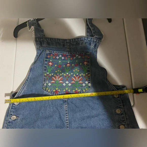 We The Free Blue Denim Overalls with Floral Pocket - Picture 10 of 11